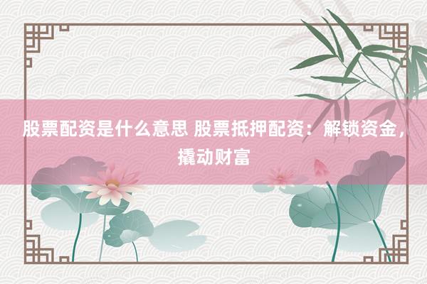 股票配资是什么意思 股票抵押配资：解锁资金，撬动财富